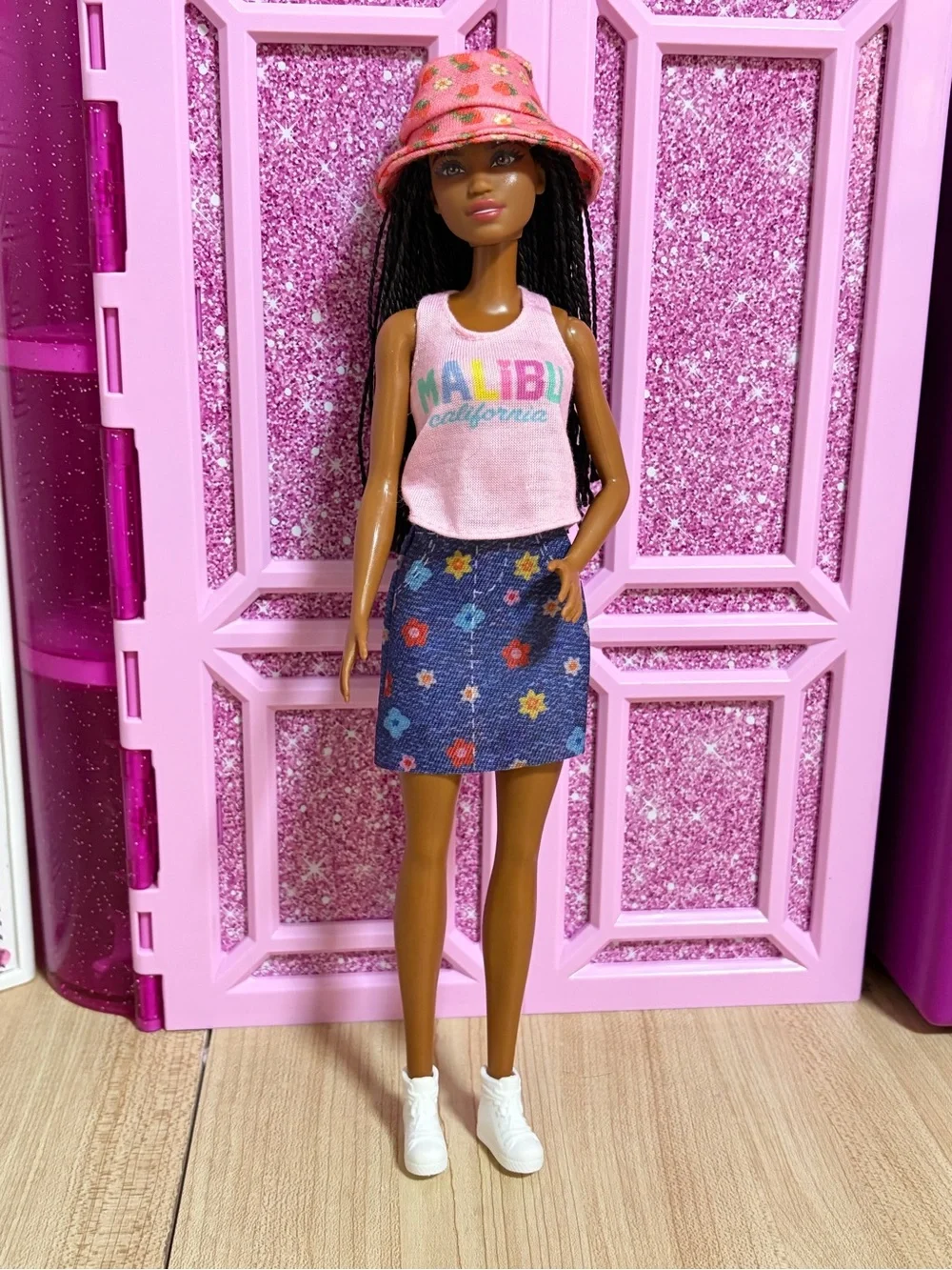 Barbie Pink Malibu Tank & Denim Floral Skirt Outfit